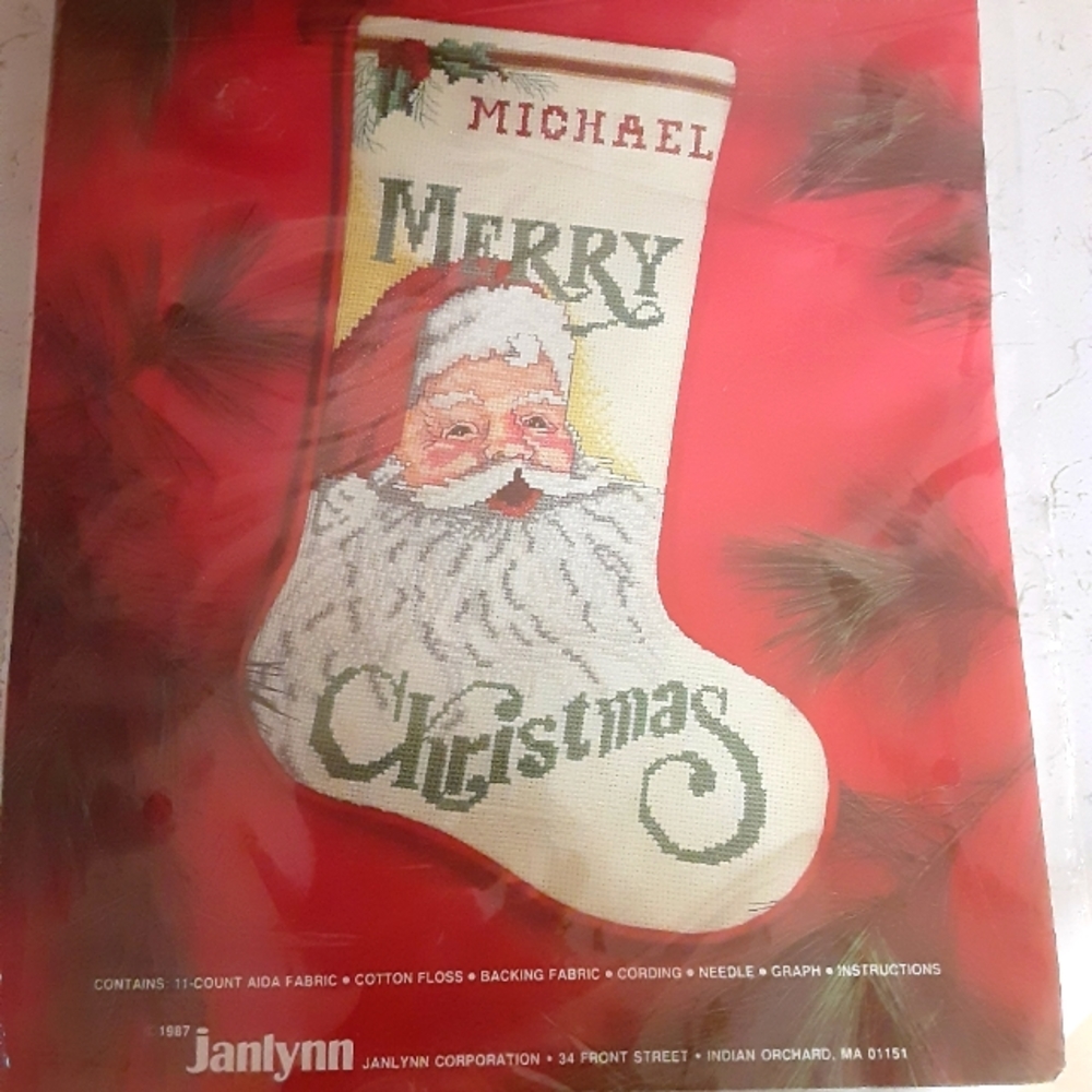 Christmas Cross Stitch Kit - Santa Stocking - Vintage 1987 Janlynn